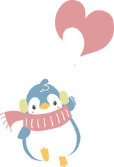 happy valentine's day with penguin holding heart balloon, love concept, flat png transparent element character design