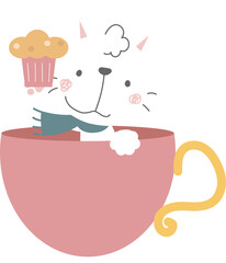 happy valentine's day with cat holding cupcake on cup, love concept, flat png transparent element character design