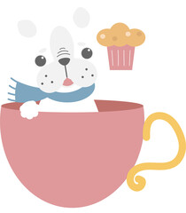 happy valentine's day with dog holding cupcake on cup, love concept, flat png transparent element character design
