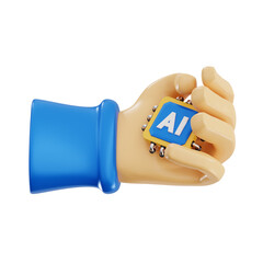 ai chip in hand 3d, high quality render, transparent background, artificial intelligence 3d pack
