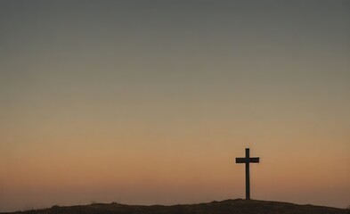 cross on the mountain at sunset vintage style