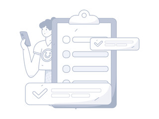 Invite friends to conduct questionnaire survey flat vector concept operation hand drawn illustration
