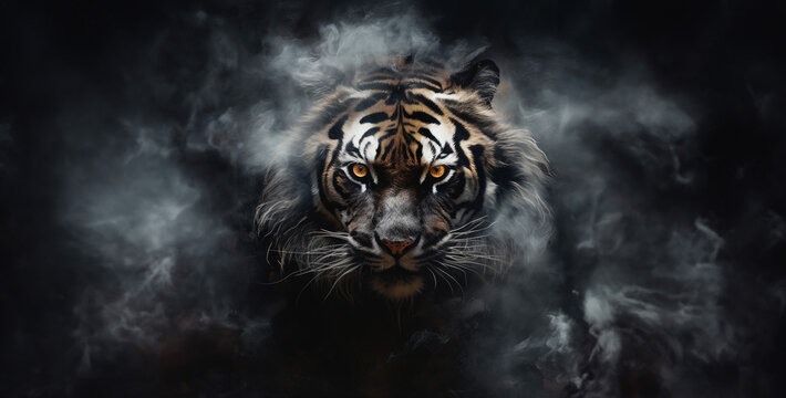 Portrait of fearful tiger Atmosphere darkness hd wallpaper 