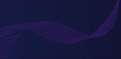 Dark abstract background with glowing wave. Shiny moving lines design element. Modern purple blue gradient.