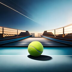 Close up of tennis rackets and tennis balls lying on tennis court.AI generated