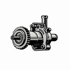 Icon of Steering Gearbox in black and white, transparent background Generative AI