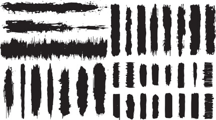 Paint brushstroke ink lines for text. Black paint splattered in dirty style brushstroke grunge splash. Isolated black ink stencils for design. Ink brush strokes, hand drawn black sticker.  Vector