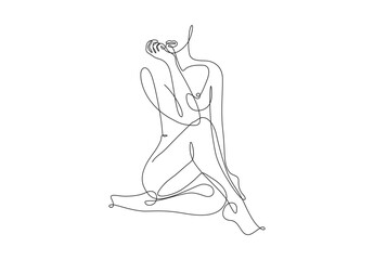 Continuous one line art of woman body vector illustration. Isolated on white background. Premium vector.