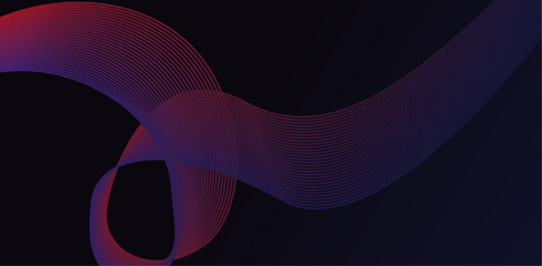Dark abstract background with glowing wave. Shiny moving lines design element. Modern purple blue gradient.