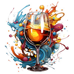 A whimsical watercolor wine glass T-shirt design, featuring a wine glass transformed into a fantastical, Generative Ai