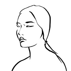 single line female character face black and white	
