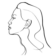 single line female character face black and white	
