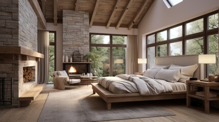 Farmhouse style interior design of modern bedroom