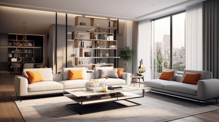 Fototapeta na wymiar Interior design of modern apartment, living room with sofa and coffee tables