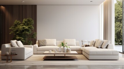 Interior design of modern apartment, living room with sofa and coffee tables