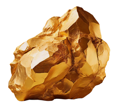 Large nugget of gold. Piece of gold. Isolated on a transparent background.