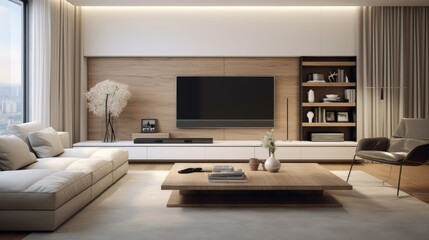 Minimalist style interior design of modern living room with tv