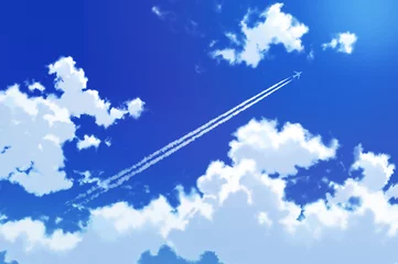 Fotobehang 青空と飛行機雲　背景イラスト © IrisuSeta