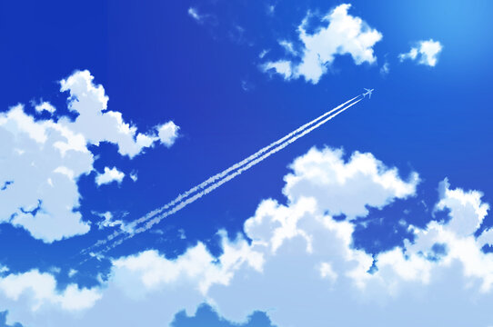 青空と飛行機雲　背景イラスト