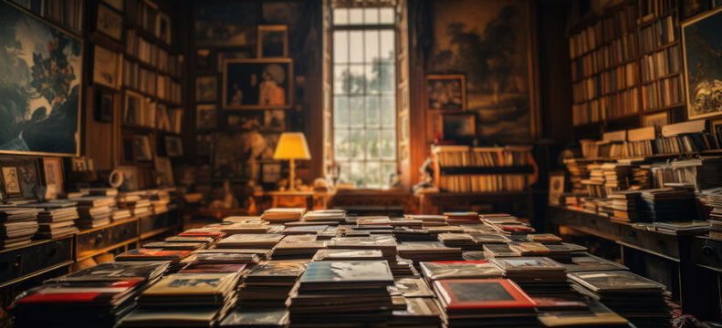 Vintage and old books, records, Heritage legacy collection, Inheritance. Hand edited generative AI.
