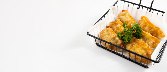 Gyoza or dumplings snack. Japanese dumplings Gyoza with chicken and vegetables