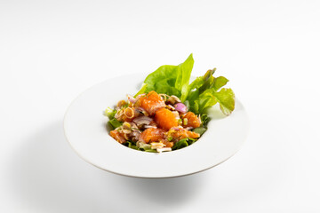 japan traditional food salmon salad.  Japanese food isolated on white background