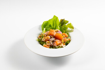 japan traditional food salmon salad.  Japanese food isolated on white background
