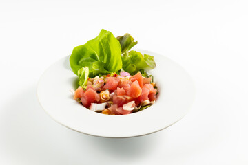 japan traditional food tuna salad.  Japanese food isolated on white background