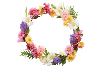 Spring Floral wreath on a white background centered in the frame, bright colors isolated PNG