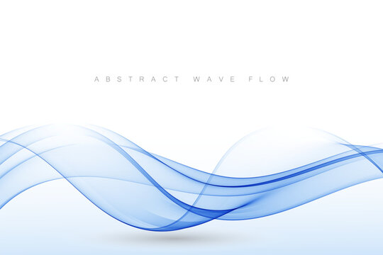 Blue transparent smoky wave flow on a white background. Abstract background
