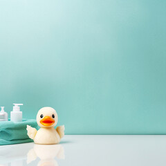 Rubber duck on soft bathroom