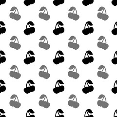 Illustration of black cherries on stems on white background