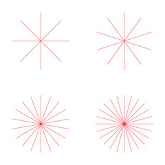 Set of converging radiating lines burst icon, geometric sunburst element, sun shape vector illustration