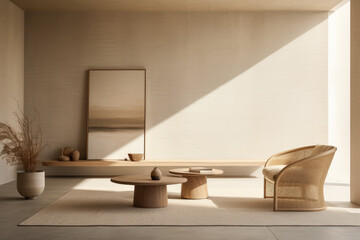 Luxurious minimalist living room in beige