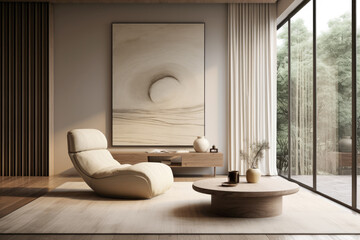 Luxurious minimalist living room in beige