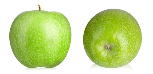 Two ripe green apples isolated on a white background.