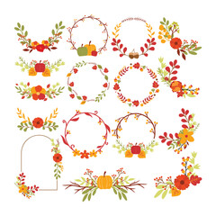 Autumn Fall Floral Frame Decoration Design For Invitations, Cards, Monograms, etc.