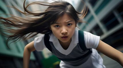 asian girl playing team sport in sunshine