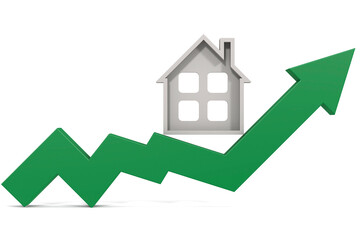 Green up arrow with white house