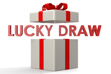 Open gift box with lucky draw word
