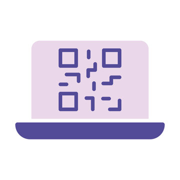 Laptop with qar code line icon. Scan, hyperlink, touchpad, technology, screen, keyboard. Vector colored icon on a white background for business
