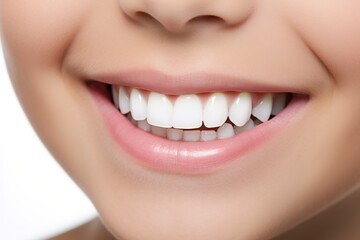 Fototapeta premium Close-up image of beautiful young girl's smile with white teeth
