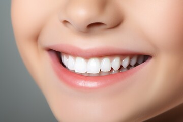 Fototapeta premium Close-up image of beautiful young girl's smile with white teeth