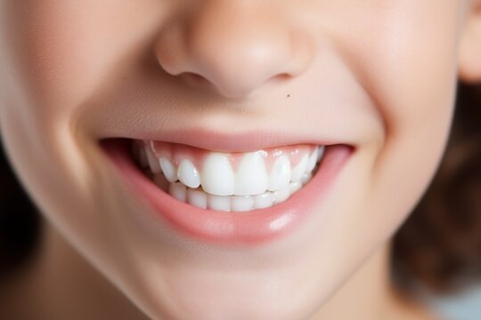 Close-up image of beautiful young girl's smile with white teeth