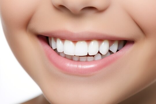 Close-up image of beautiful young girl's smile with white teeth