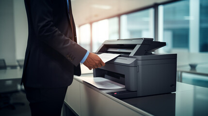 businessman in the office working on a printer, legal AI