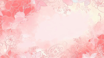 Fototapeta na wymiar pink flowers in pink watercolor background with copy space for text
