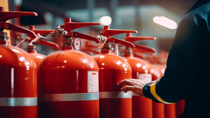Naklejka premium inspection of fire extinguishers at the enterprise, legal AI