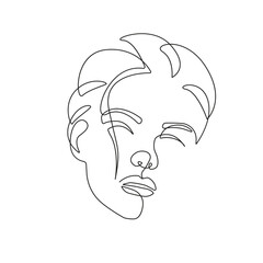 Abstract Face Line Art Drawing. Woman Face Minimalist Illustration. Woman Minimal Sketch Drawing. Abstract Single Line, Home Decor, Wall Art. Vector EPS 10 