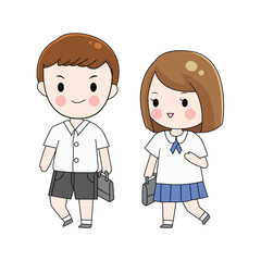 Thai student uniform. Thai boy and Thai girl cartoon. Character design